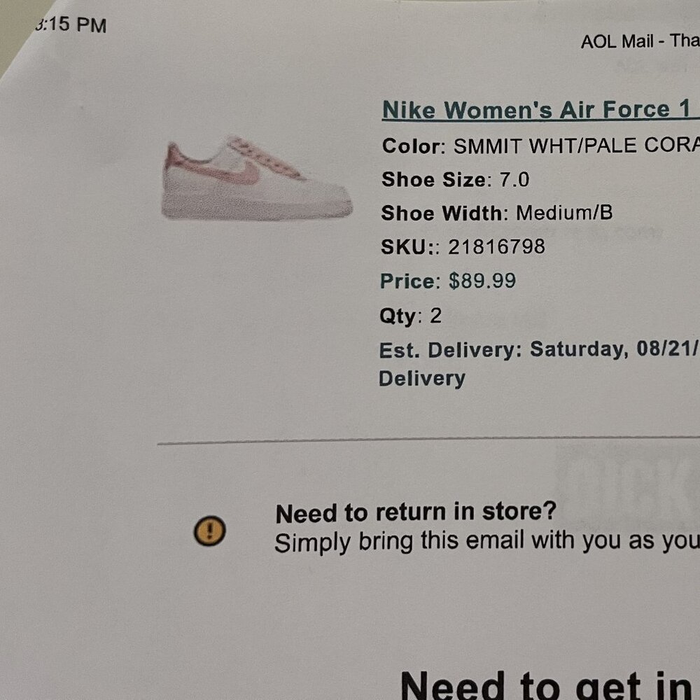 Nike AF1 - Ladies Size 7 - White, University Red and Blush Pink - Picture 6 of 6